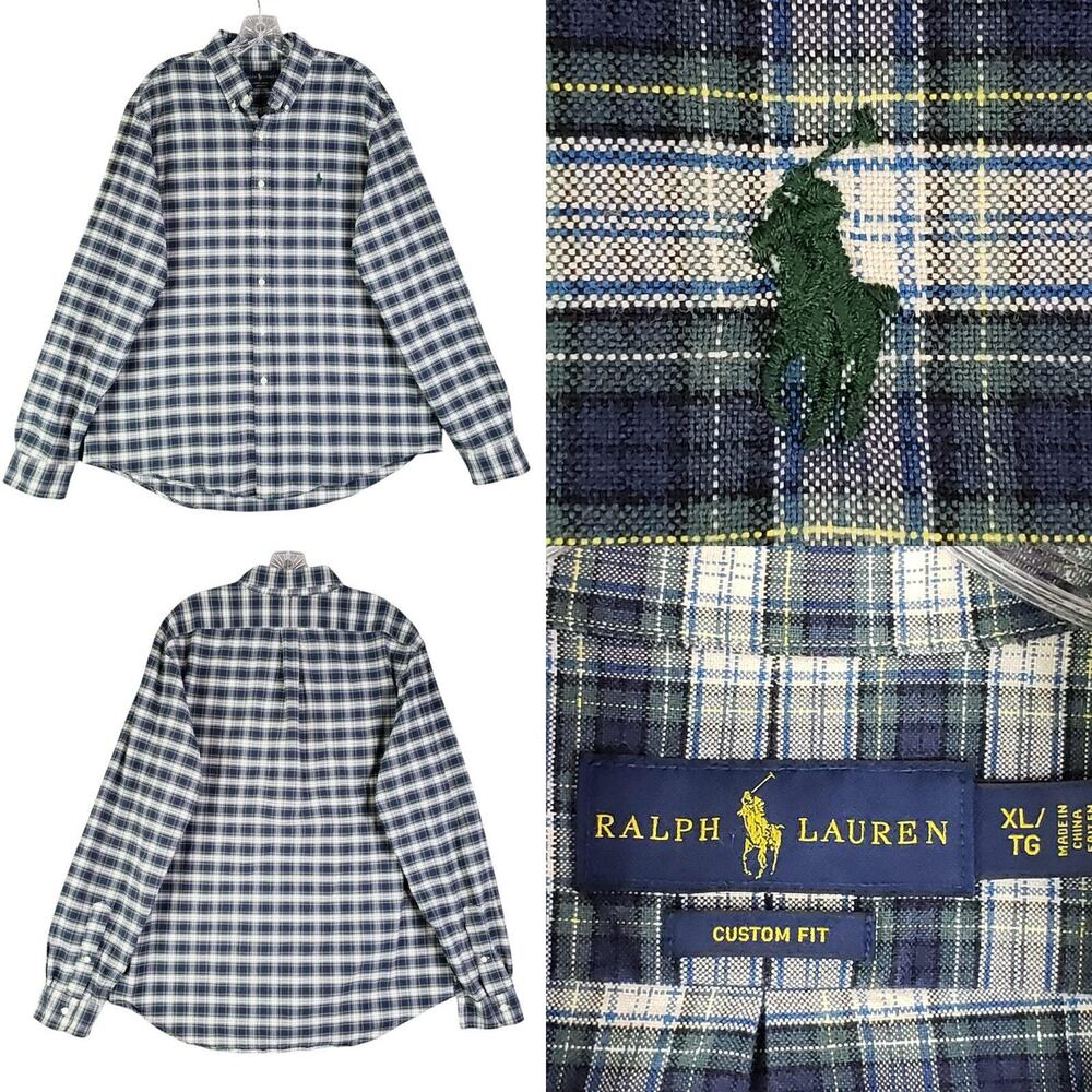 Polo Ralph Lauren Oxford Shirt Men's Size XL Green Plaid LS Button Down